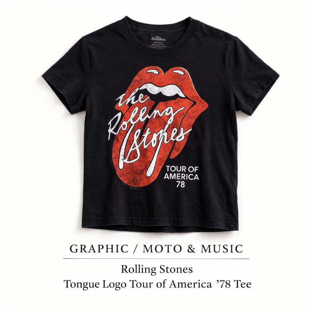 Rolling Stones Tongue Logo Tour of America ’78 Tee XS Cotton Black